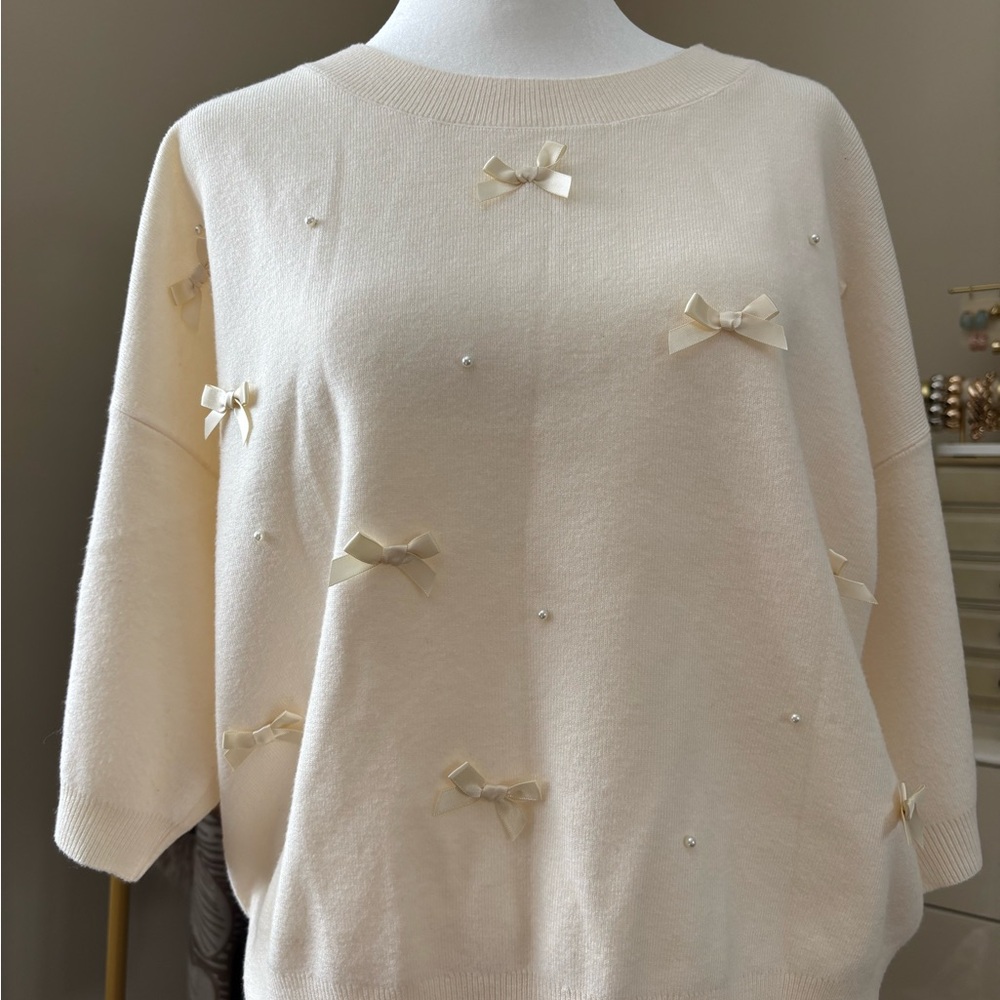 Cyrus Cream Sweater with Bow Details
